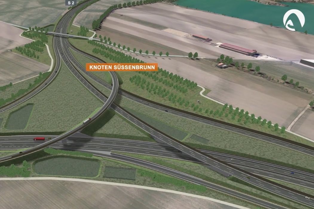 Planungsansicht der S1 Schnellstraße mit komplexem Knotenbereich bei Groß-Enzersdorf