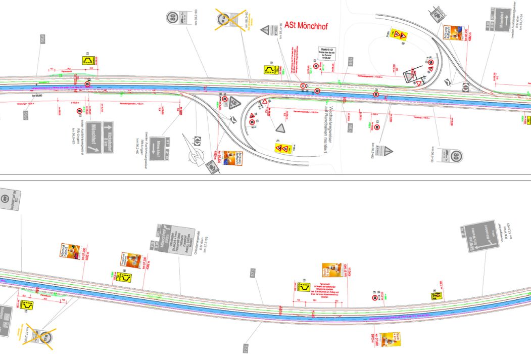 Technische Planzeichnung zur Fahrbahn- und Brückenerneuerung auf der A4