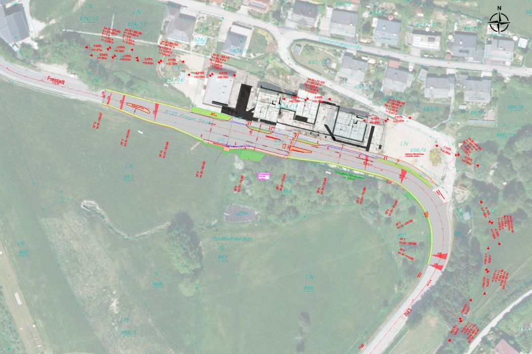 Luftbild mit Planungsüberlagerung für die B125 in Neumarkt Nord